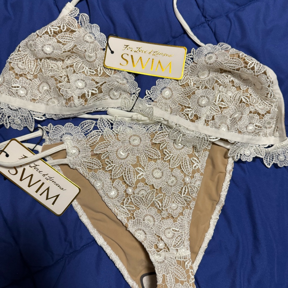 Brand New For Love & Lemons Lace Bikini Set. Top size L and bottoms size M
